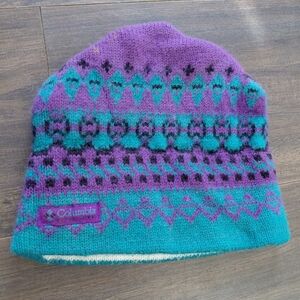 Vintage 90's COLUMBIA Wool Knit SKI HAT - Colorful & Unique  - Vtg Cap